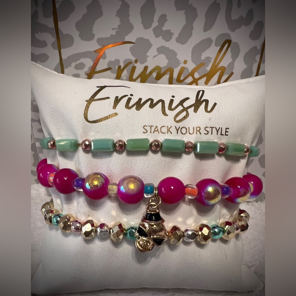 Brand New Erimish Bracelets 3pc Stack Hot Pink Green Gold Halloween Skull Brand New Erimish Bracelets 3pc Stack Hot Pink Green Gold Halloween Skull
